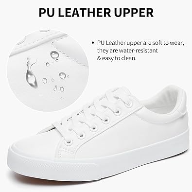 Womens White Tennis Shoes PU Leather Sneakers Casual Walking Shoes for Women