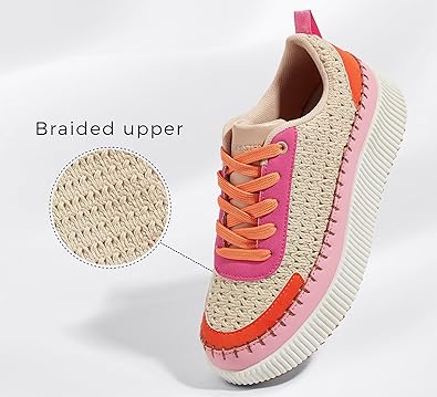 Women's Platform Sneakers Rhinestone Fashion Chunky Casual Sparkly Retro Braided Walking Shoes